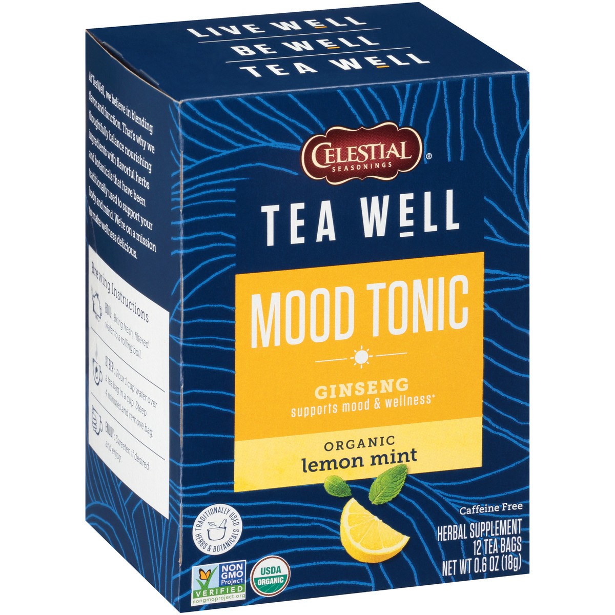 slide 4 of 9, Celestial Seasonings TeaWell Mood Tonic Organic Lemon Mint Caffeine Free Herbal Supplement Tea Bags - 0.6 oz, 0.6 oz
