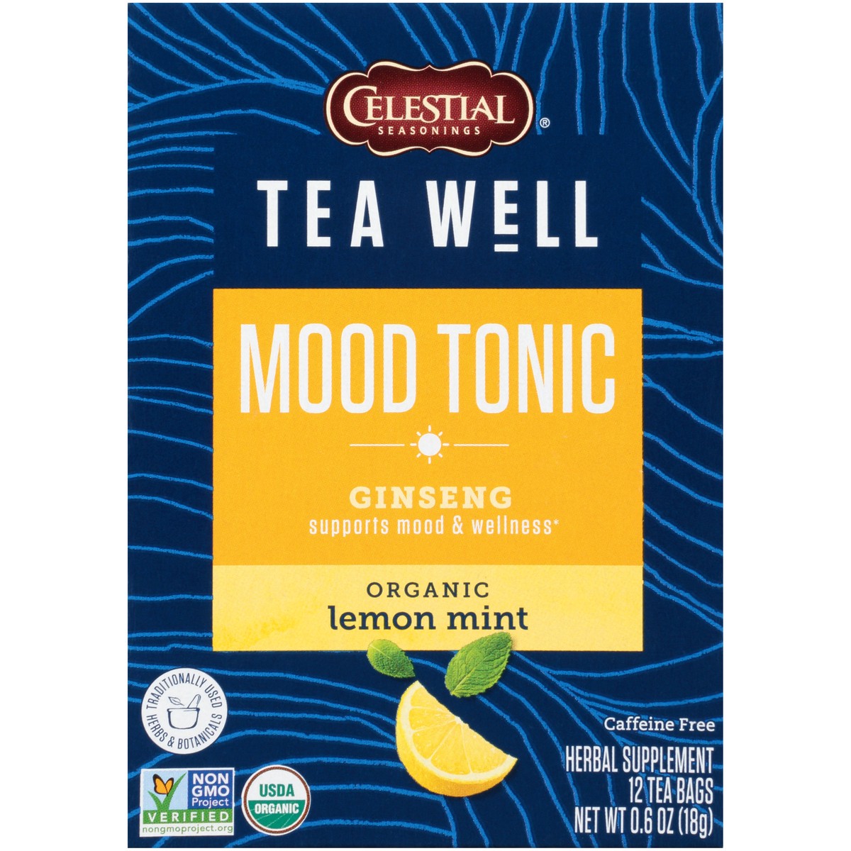 slide 8 of 9, Celestial Seasonings TeaWell Mood Tonic Organic Lemon Mint Caffeine Free Herbal Supplement Tea Bags - 0.6 oz, 0.6 oz