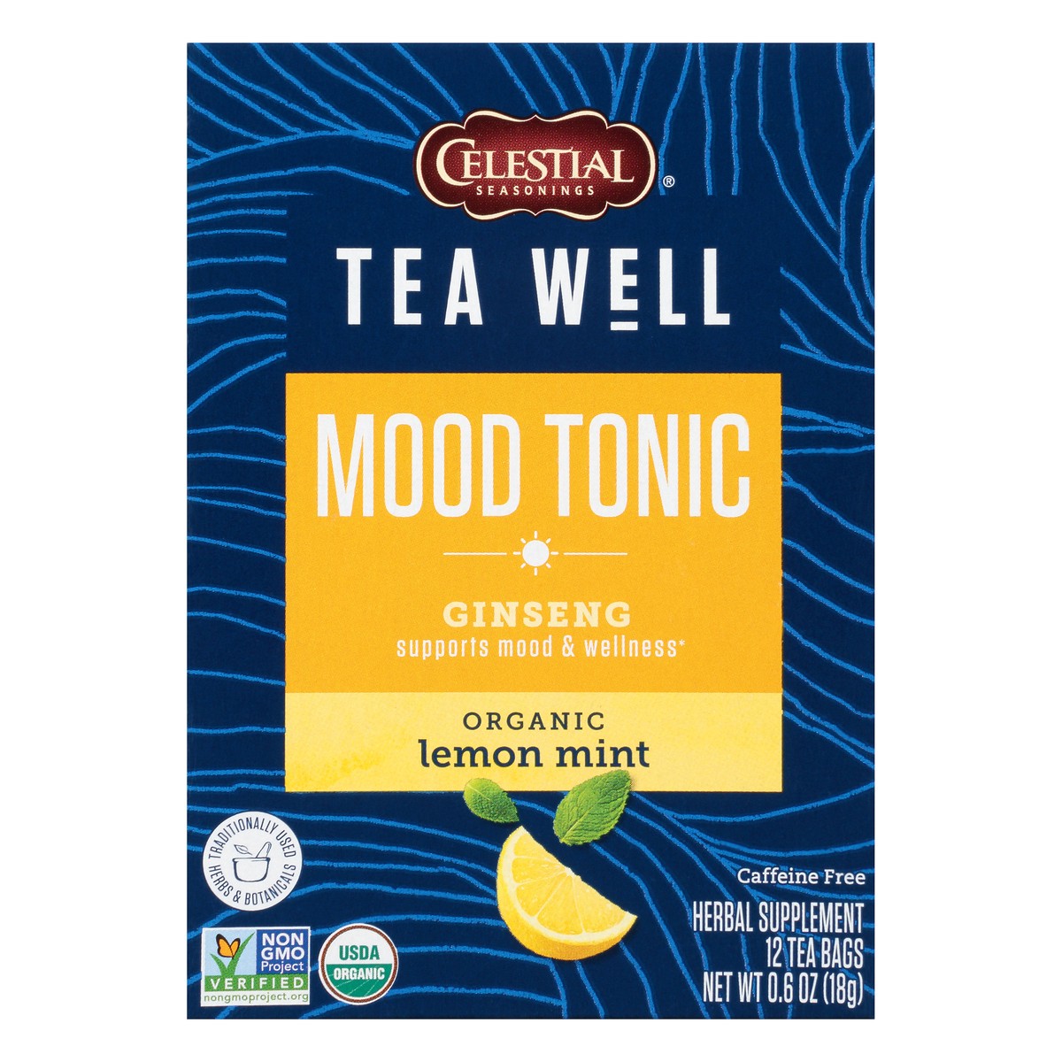 slide 6 of 9, Celestial Seasonings TeaWell Mood Tonic Organic Lemon Mint Caffeine Free Herbal Supplement Tea Bags - 0.6 oz, 0.6 oz
