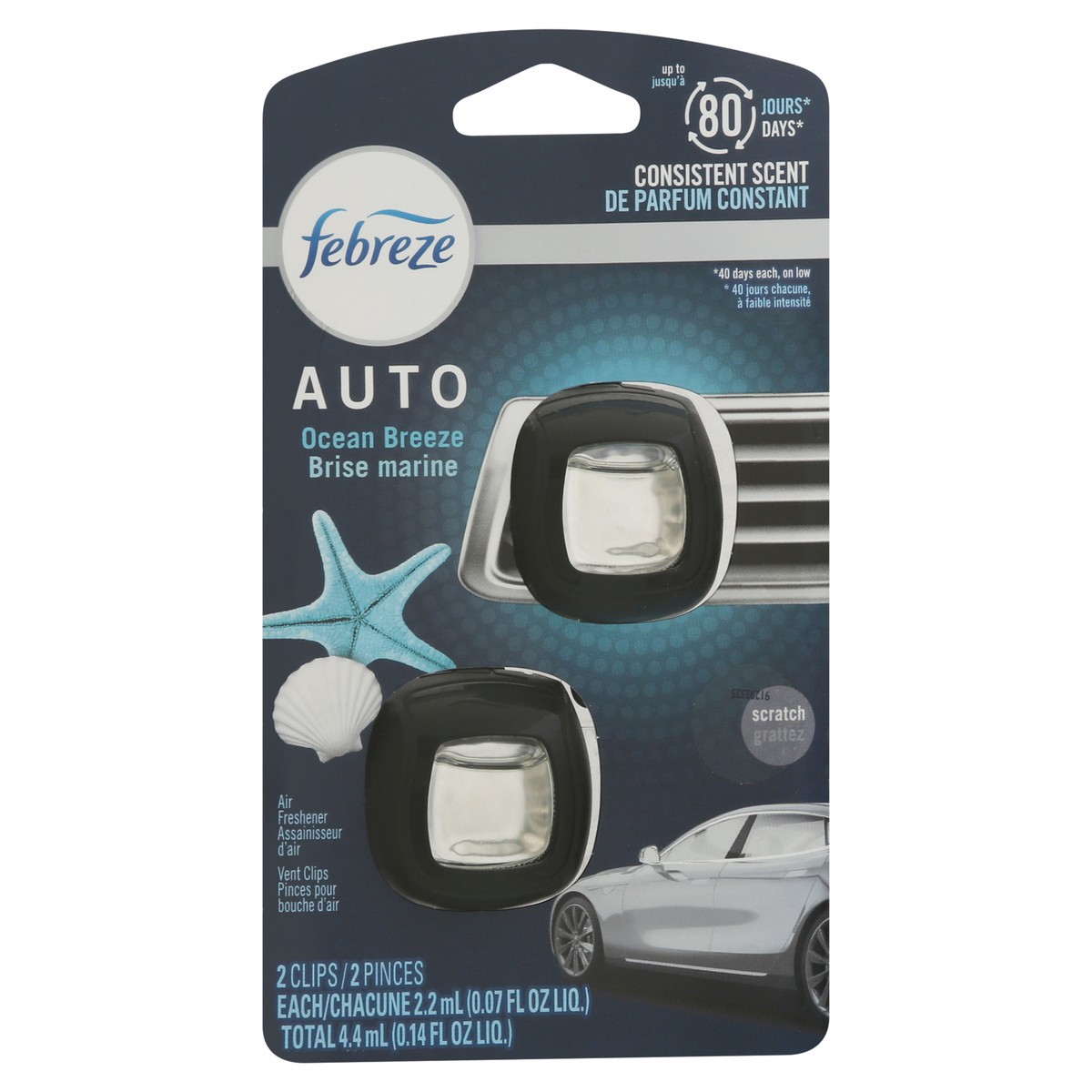 slide 5 of 9, Febreze Auto Vent Clips Ocean Breeze Air Freshener 2 - 0.07 fl oz Each, 2 ct