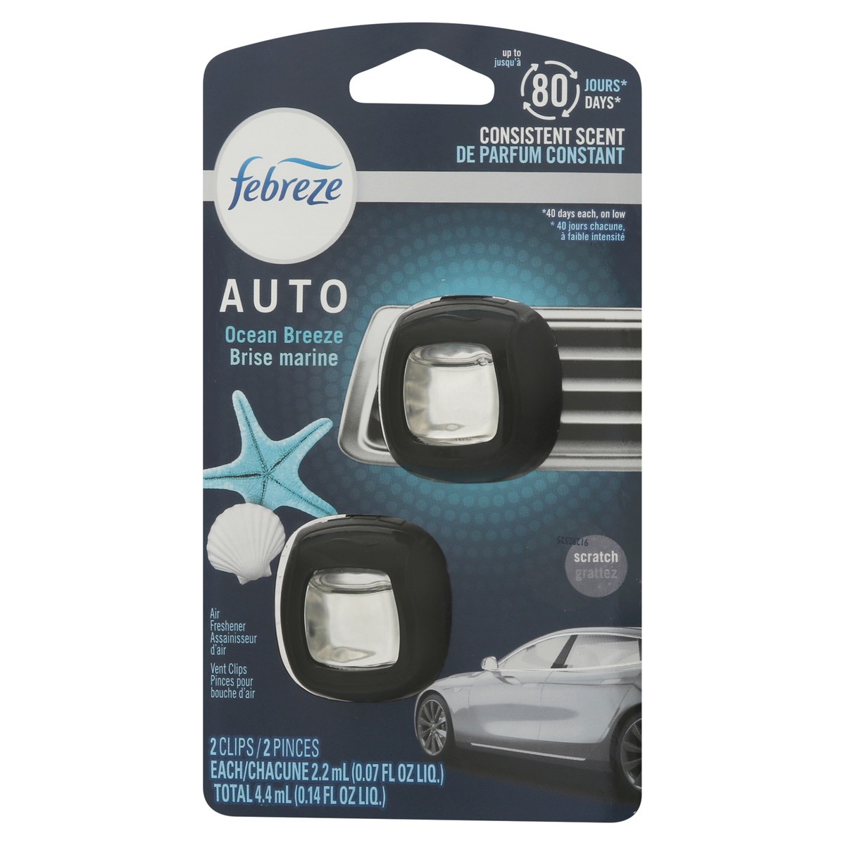 slide 2 of 9, Febreze Auto Vent Clips Ocean Breeze Air Freshener 2 - 0.07 fl oz Each, 2 ct