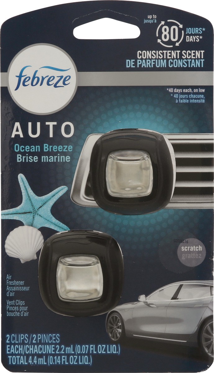 slide 3 of 9, Febreze Auto Vent Clips Ocean Breeze Air Freshener 2 - 0.07 fl oz Each, 2 ct