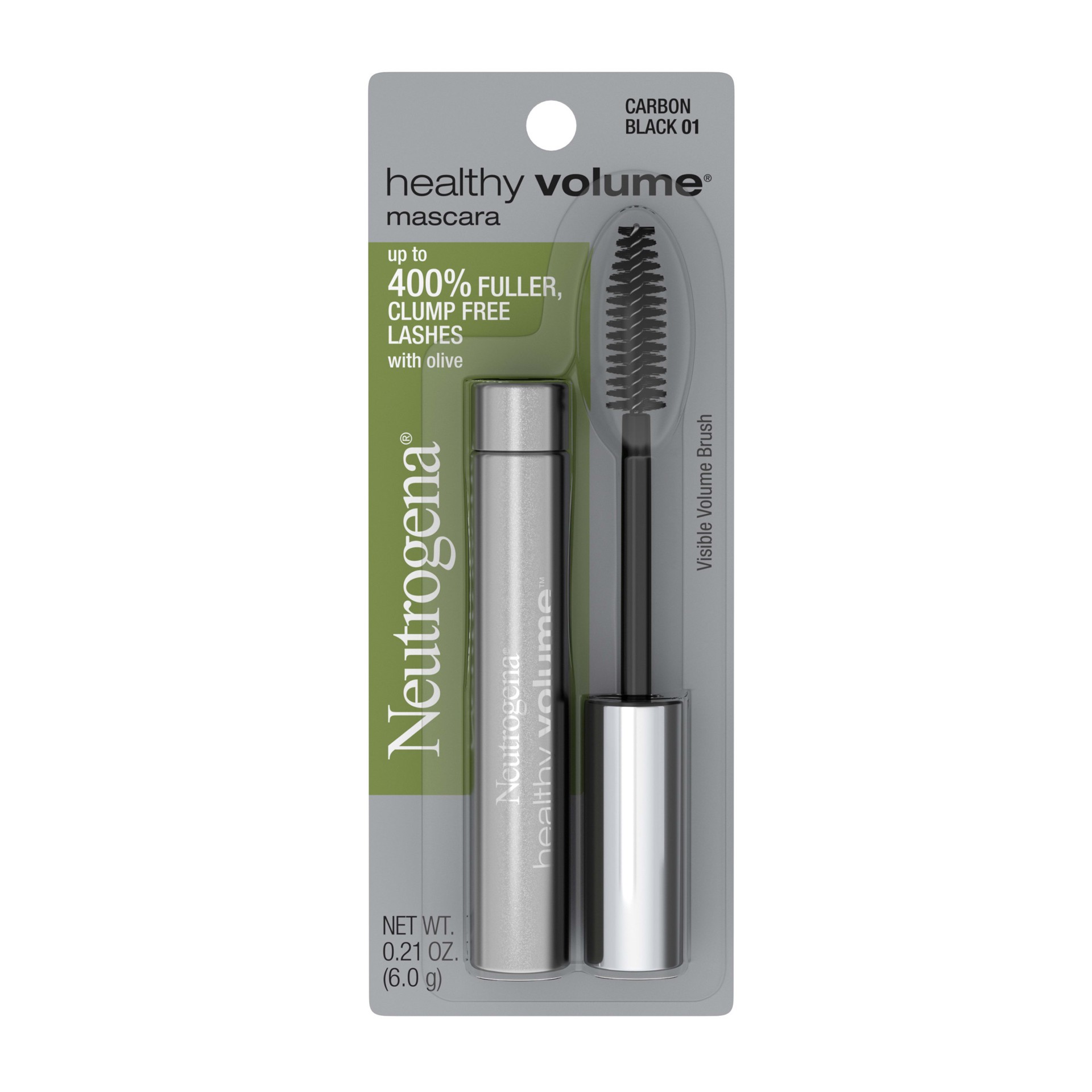 slide 1 of 5, Neutrogena Healthy Volume Lash-Plumping Mascara, Volumizing and Conditioning Mascara with Olive Oil to Build Fuller Lashes, Clump-, Smudge- and Flake-Free, Carbon Black 01, 0.21 oz, 1 ct