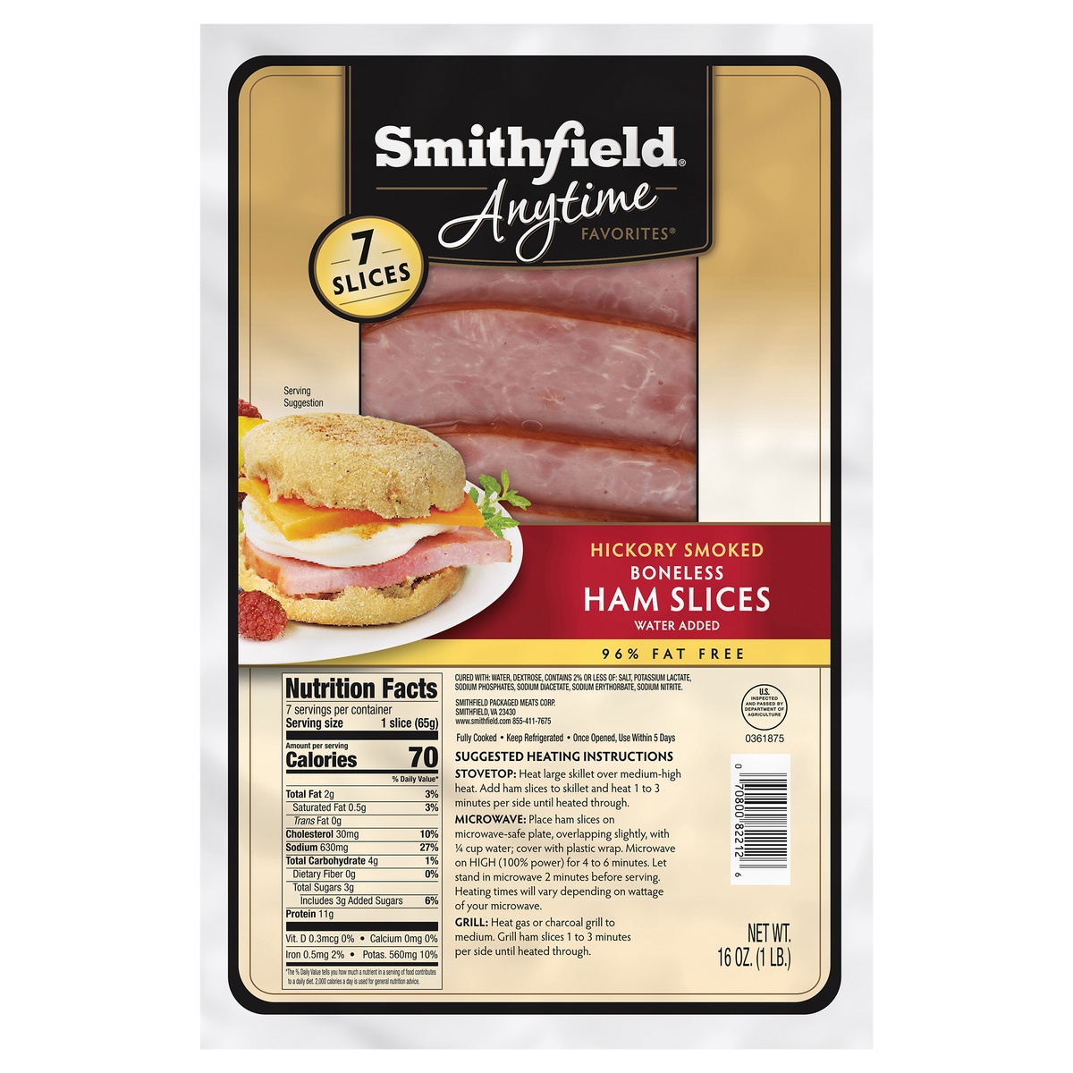 slide 1 of 1, Smithfield Anytime Favorites Hickory Smoked Boneless Ham Slices, 