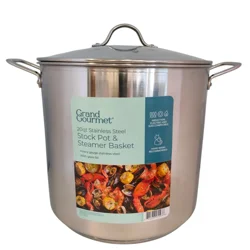 Grand Gourmet Stainless Steel Stockpot With Steamer Basket, 20 Quart
