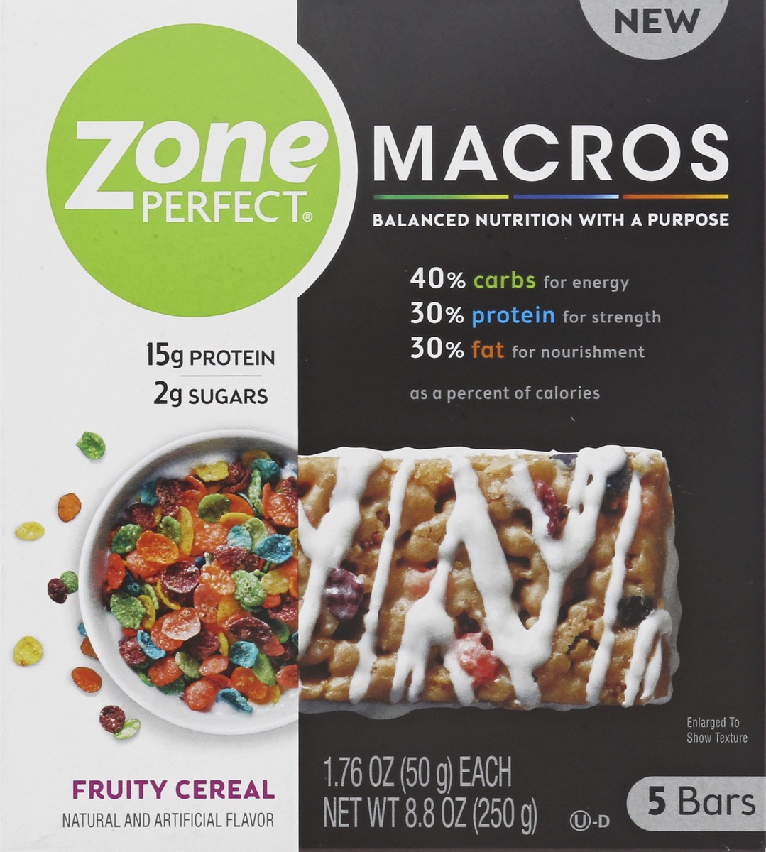 slide 7 of 10, Zone Perfect ZonePerfect Macros Nutrition Bar Fruity Cereal Bars 1.76 oz Bars, 8.8 oz