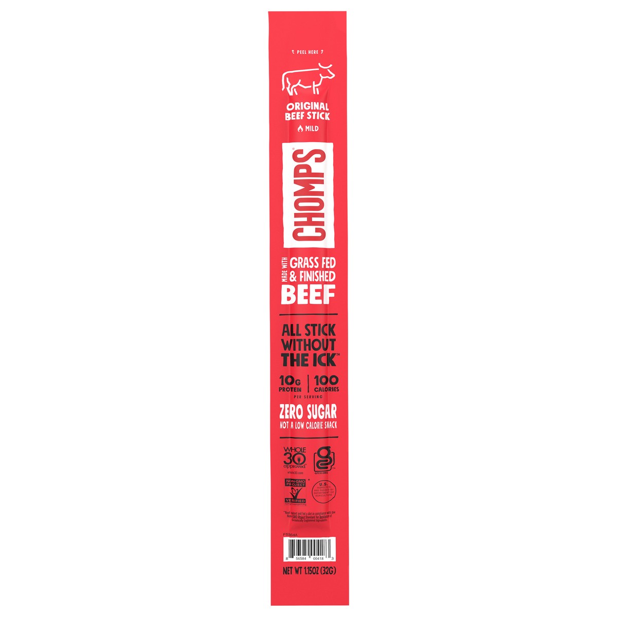 slide 1 of 7, Chomps Grass-Fed & Finished Original Beef Meat Stick, 1.15oz, 1 ct