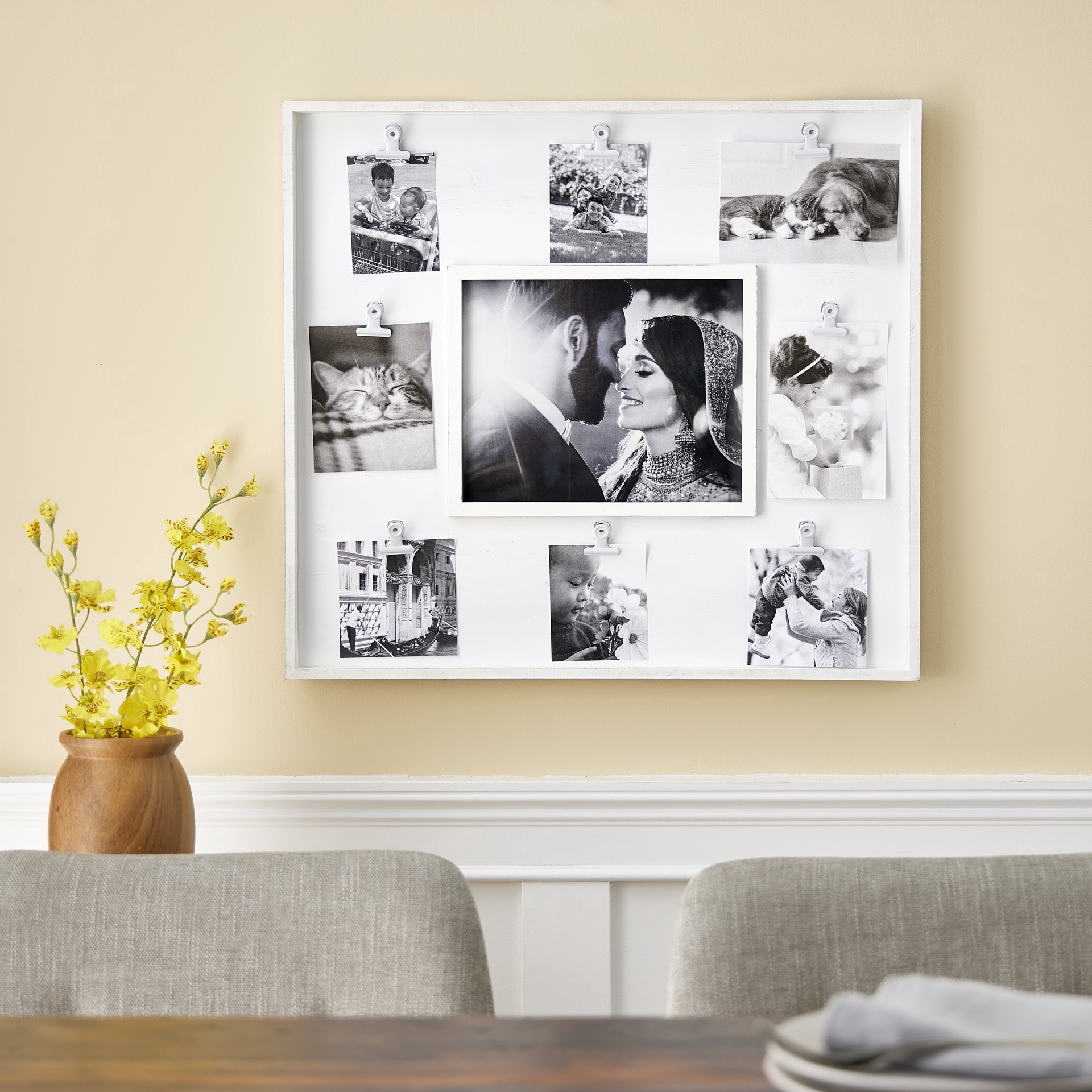 slide 2 of 3, 9 Opening 19.5" X 21.5" White Rustic Collage Frame With Clips By Studio Decor, 19.5 in x 21.5 in