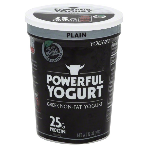 slide 1 of 3, Powerful Yogurt, Greek, Non-Fat, Plain, 32 oz