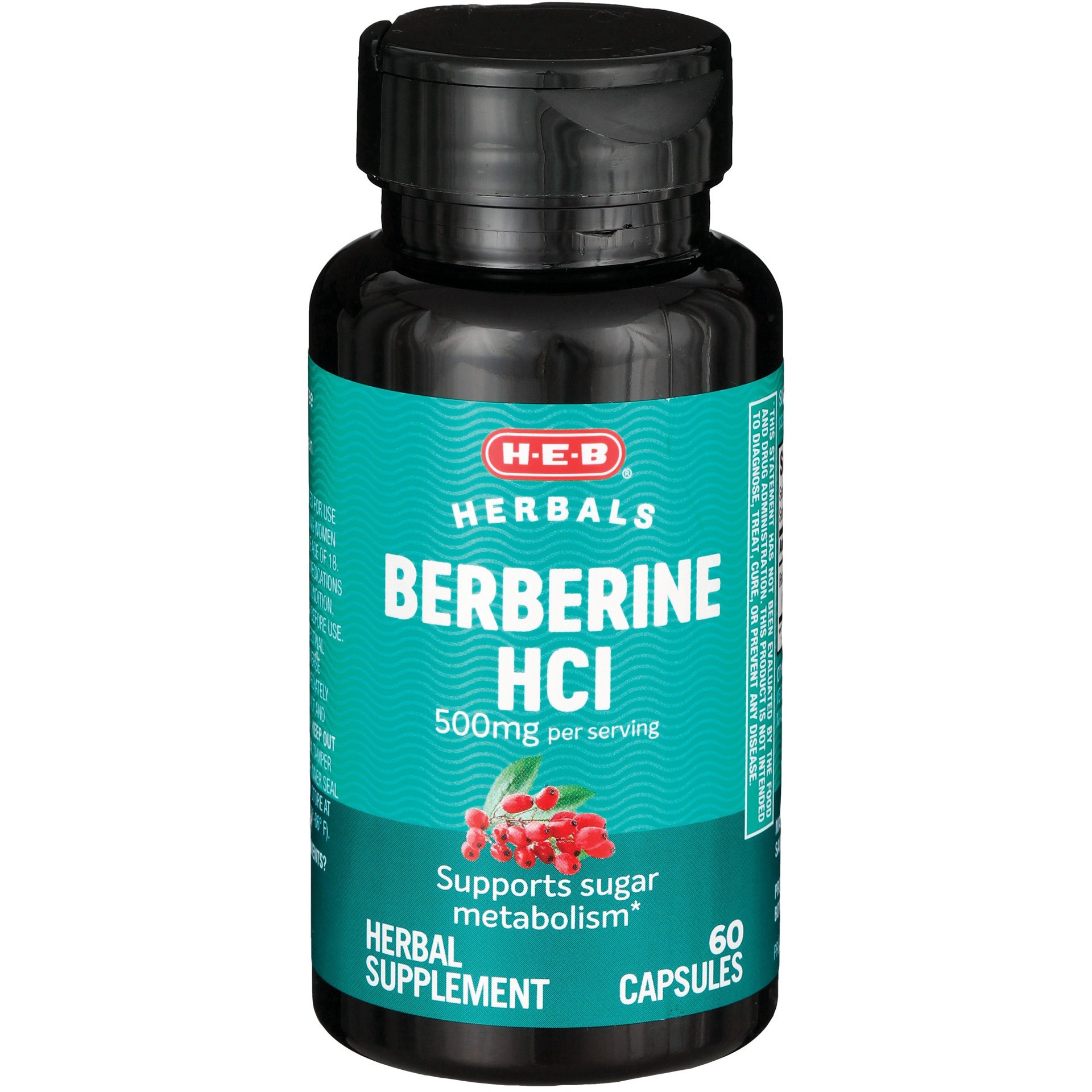slide 1 of 1, H-E-B Herbals Berberine HCL 500mg Capsules, 60 ct