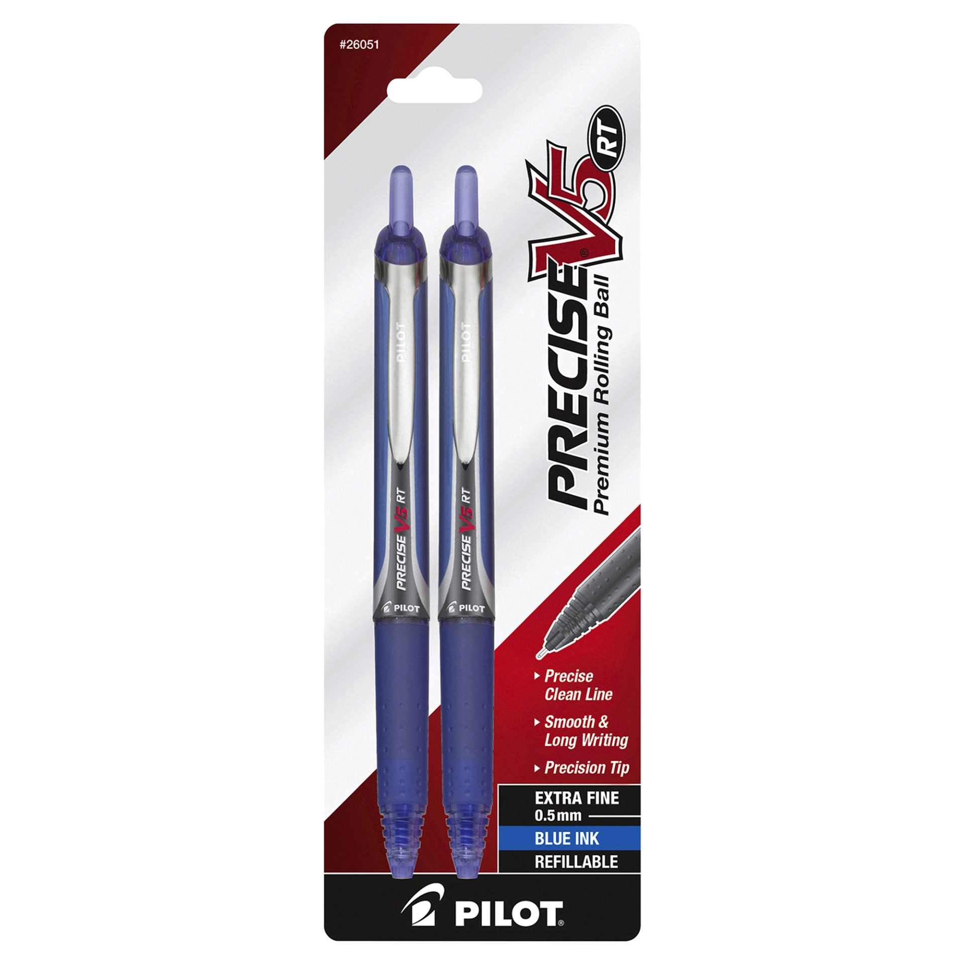 slide 1 of 1, Pilot Rolling Ball Pens, Retractable, Needle Point, XFine, Blue, 2 ct