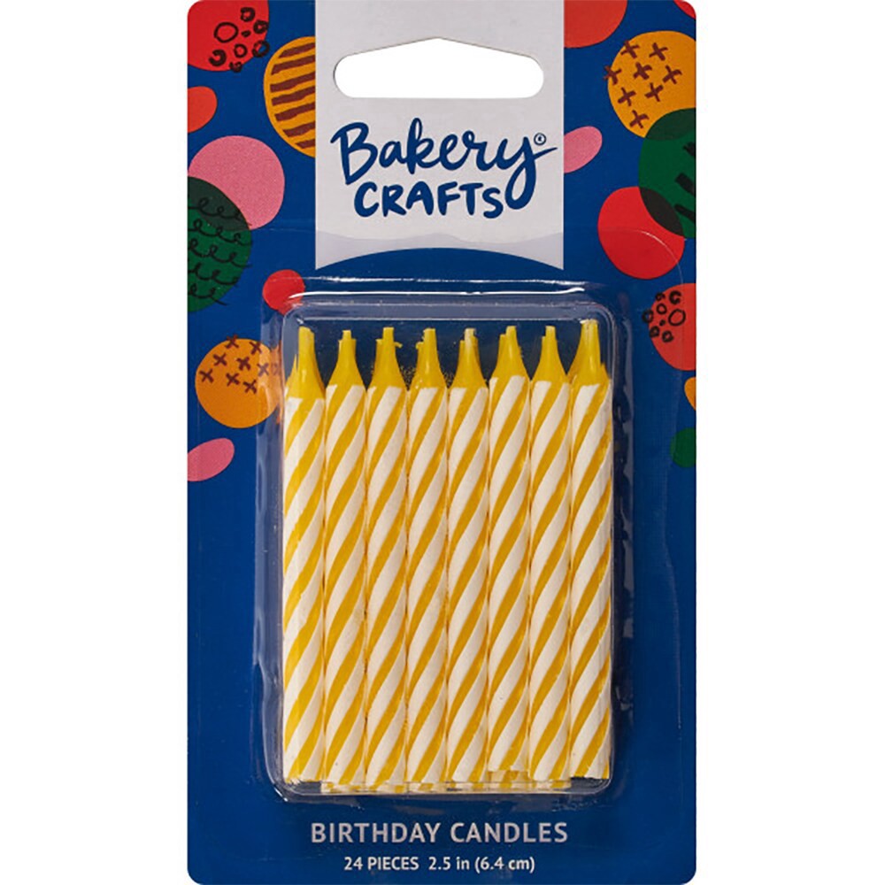slide 1 of 1, Bakery Crafts Candy Strips Birthday Candles Yellow, 24 ct