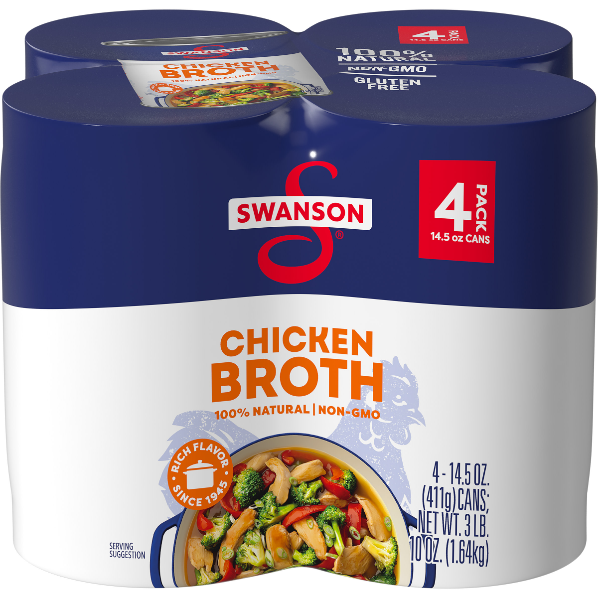 slide 1 of 29, Swanson 100% Natural Chicken Broth, 14.5 oz Can (Pack of 4), 58 oz