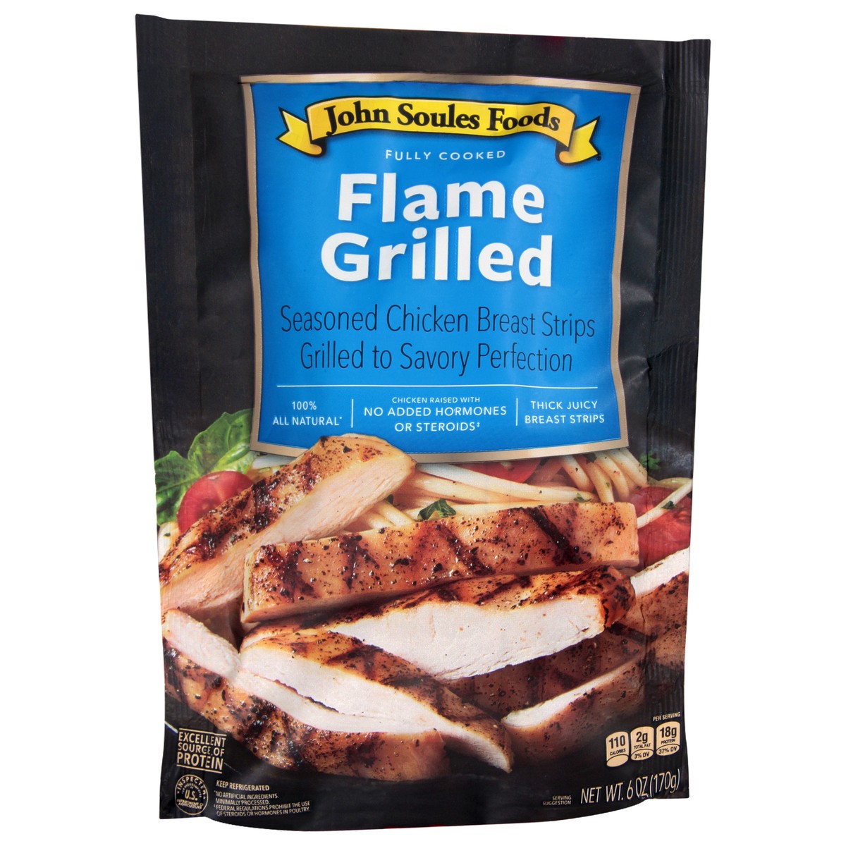 slide 3 of 11, John Soules Foods Grilled Chicken Breast Strips 6 OZ Bag, 6 oz