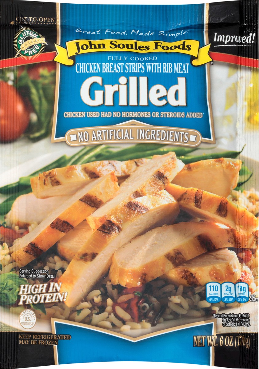 slide 1 of 11, John Soules Foods Grilled Chicken Breast Strips 6 OZ Bag, 6 oz