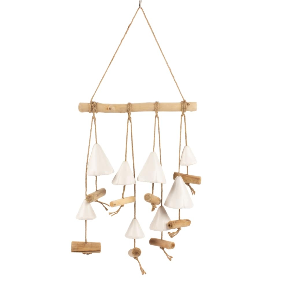 slide 1 of 1, HD Designs Outdoors Ceramic Wind Chime - Natural Wood/White, 21 in