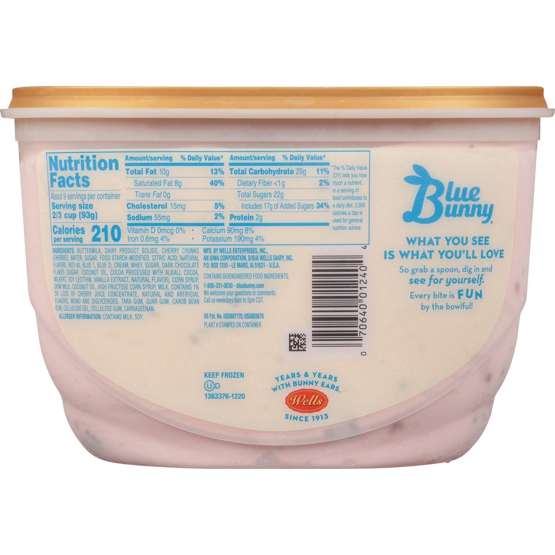 slide 9 of 9, Blue Bunny Cherry Chocolate Chunk Frozen Dairy Dessert, 46 fl oz, 46 fl oz