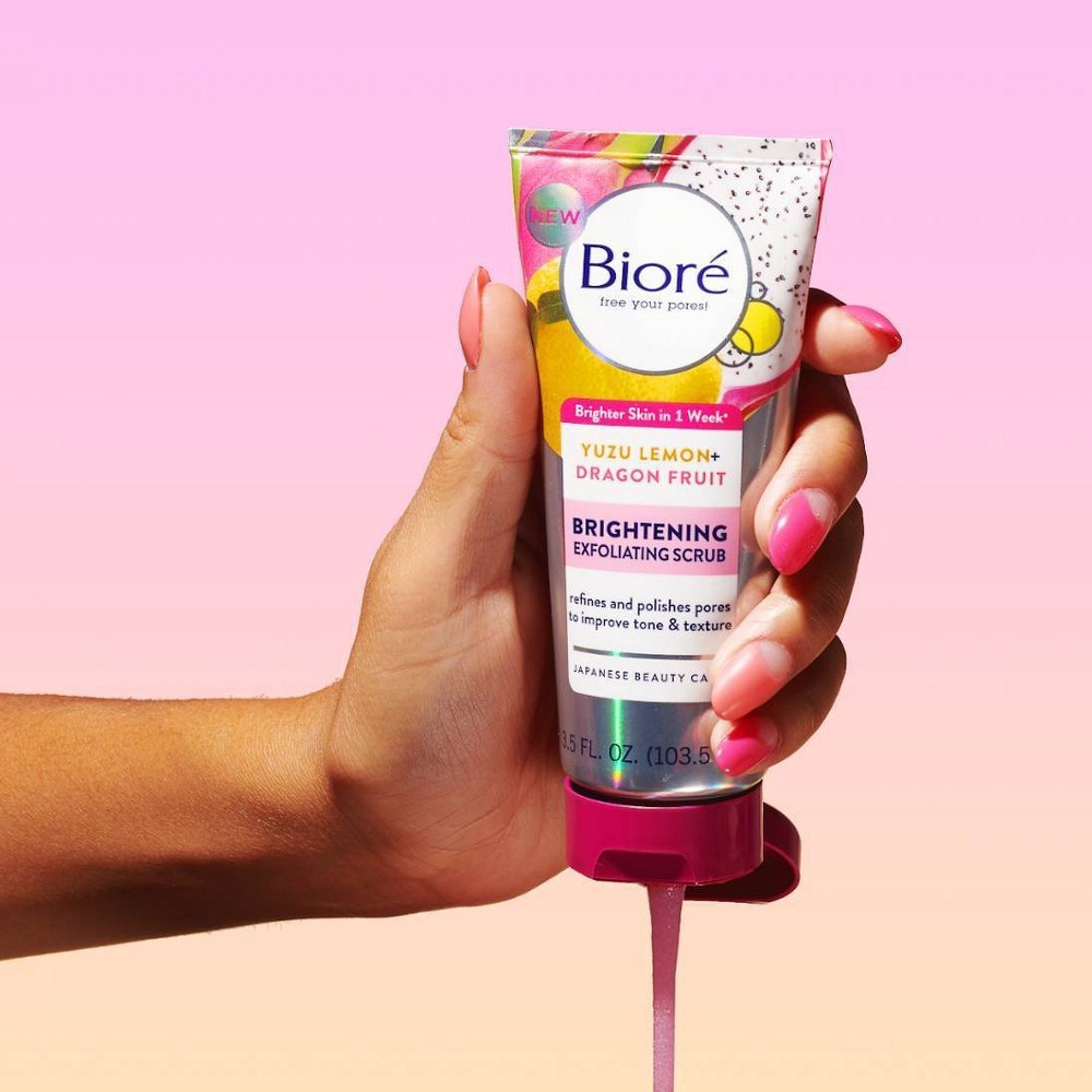 slide 3 of 4, Biore Brightening Exfoliating Scrub - Yuzu Lemon and Dragon Fruit, 3.5 fl oz