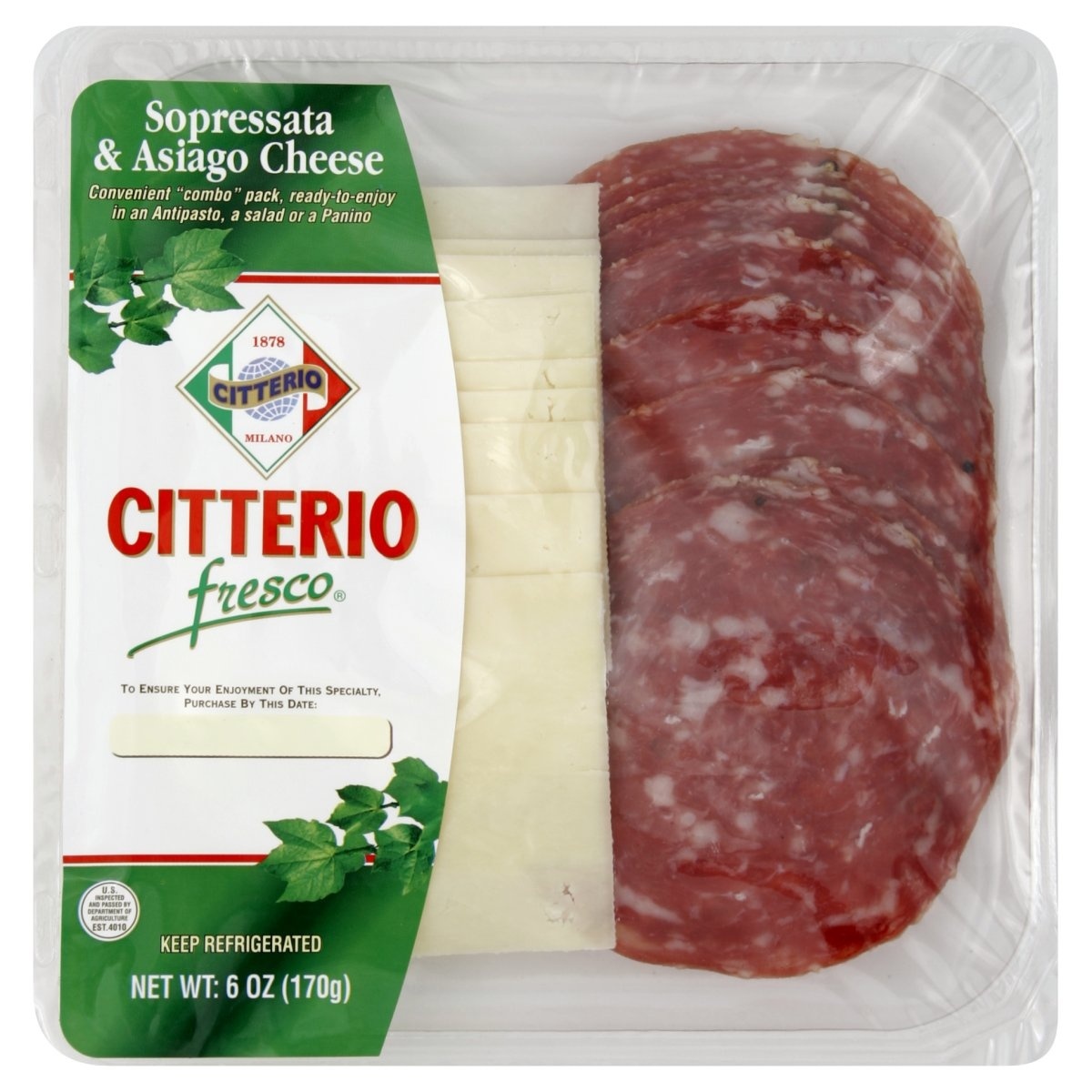 slide 1 of 1, Citterio Sopressata & Asiago Cheese, 6 oz