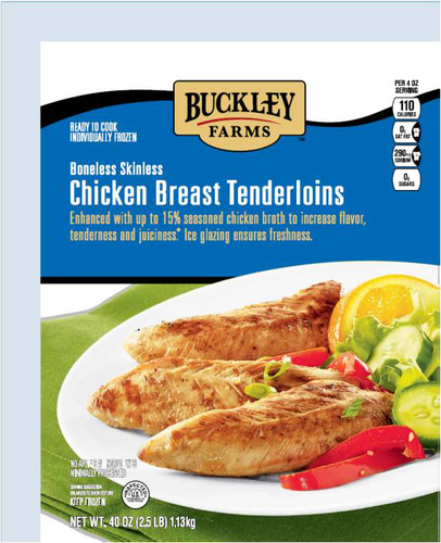 slide 1 of 1, Buckley Farms Boneless Skinless Chicken Breast Tenderloins, 40 oz