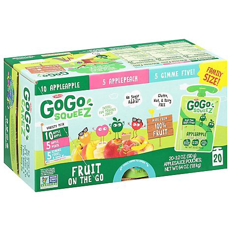 slide 1 of 1, Gogo Squeez Applesauce On The Go Apple Peach Gimme Five Variety Pack - 20-3.2 Oz, 3.2 oz