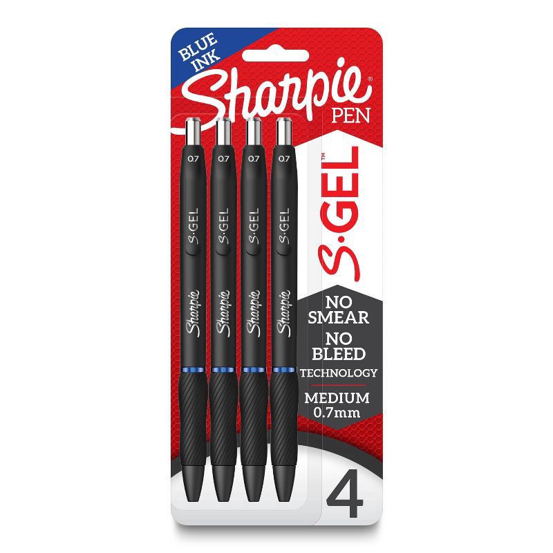 slide 1 of 8, Sharpie S-Gel 4pk Gel Pens 0.7mm Medium Tip Blue, 4 ct