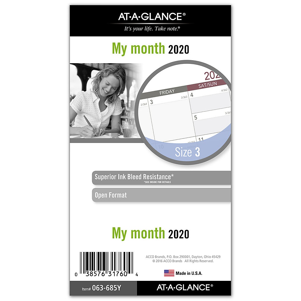 slide 1 of 1, Day Runner Monthly Planner Refill, 3-3/4'' X 6-3/4'', Gray/Red, January To December 2020, 063-685Y, 1 ct