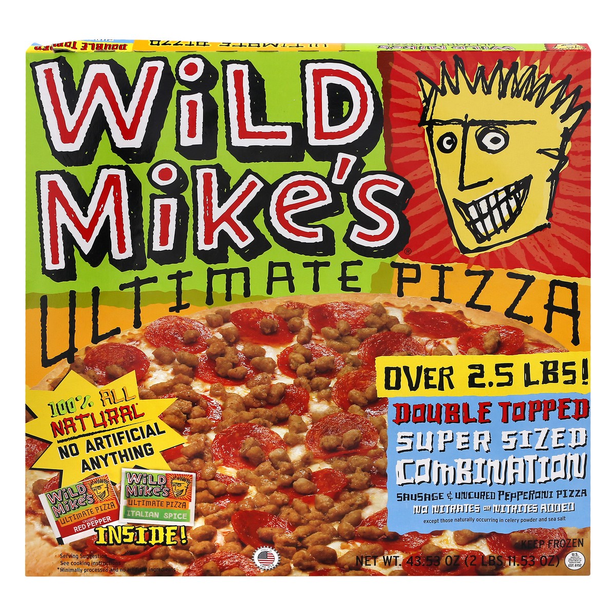 slide 1 of 10, Wild Mike's Super Size Double Topped Combo Pizza, 42.61 oz