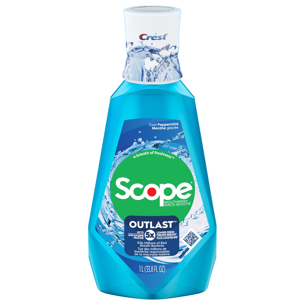 slide 1 of 5, Crest Scope Outlast Mouthwash, Cool Peppermint, 1L, 33.8 fl oz