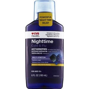 slide 1 of 1, CVS Health Nighttime Cold & Flu Multi-Symptom Relief Liquid, 6 Oz, 1 ct