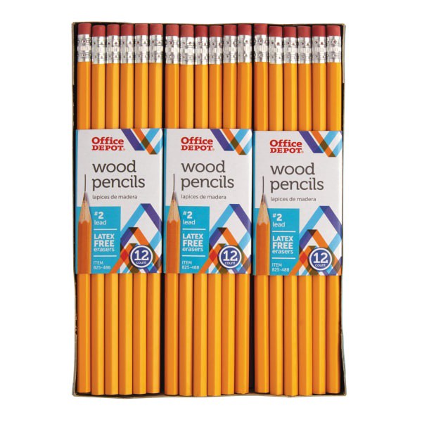 slide 1 of 2, Office Depot Brand Wood Pencils, Unsharpened, #2 Hb Medium Lead, Yellow, 12 Pencils Per Pack, Set Of 6 Packs, 1 ct