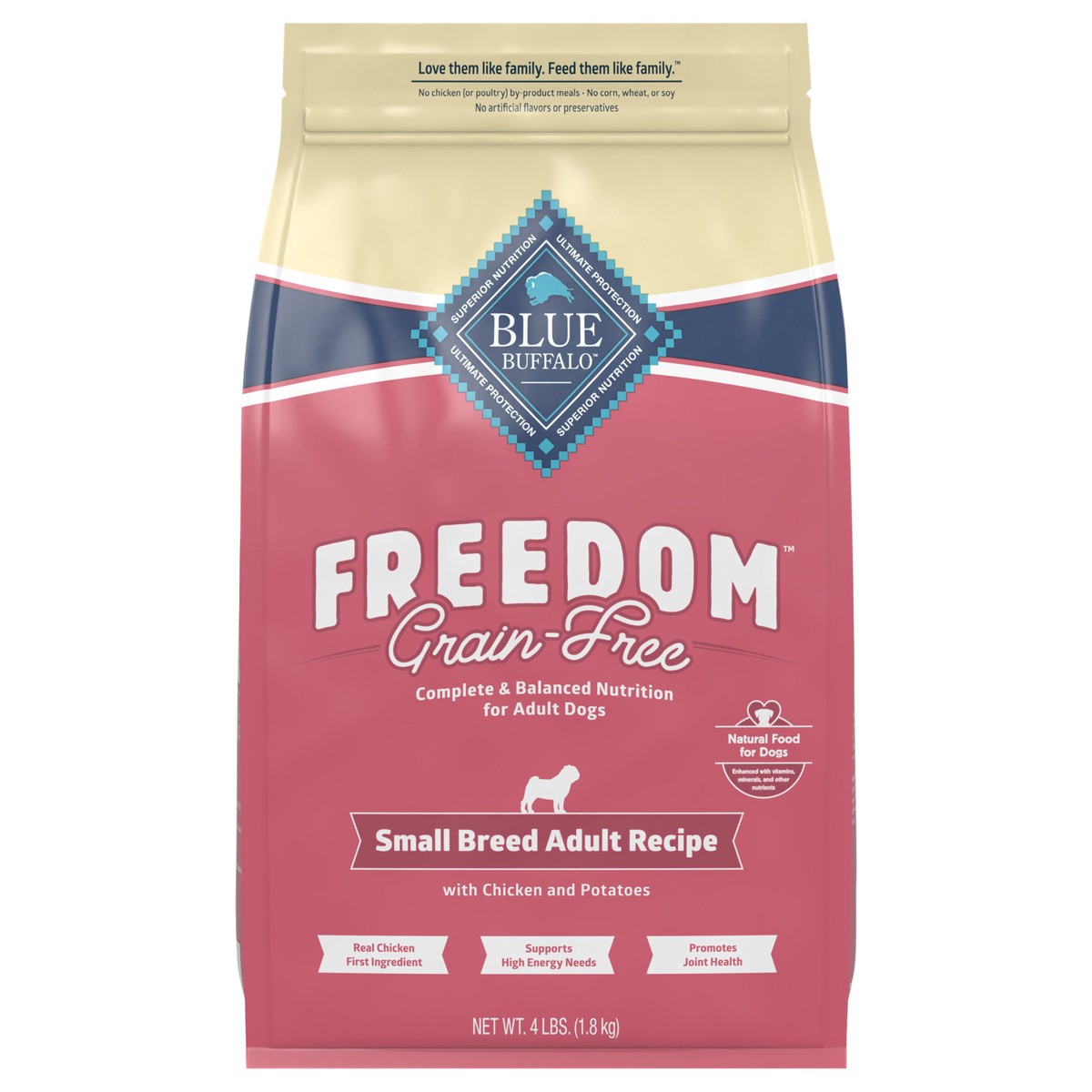 slide 1 of 9, Blue Buffalo Freedom Grain-Free Small Breed Dry Dog Food, Supports High Energy Needs, Made in the USA With Natural Ingredients, Chicken & Potatoes, 4-lb Bag, 4 lb