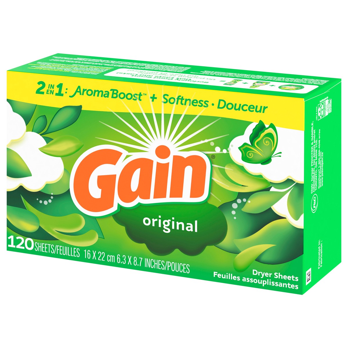 slide 6 of 13, Gain dryer sheets, 120 Count, Original Scent Laundry Fabric Softener Sheets with 2-in-1 Aromaboost Plus Softness, 120 ct