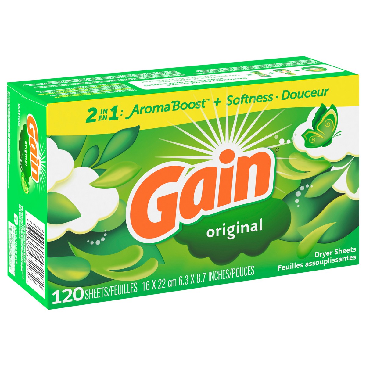 slide 8 of 13, Gain dryer sheets, 120 Count, Original Scent Laundry Fabric Softener Sheets with 2-in-1 Aromaboost Plus Softness, 120 ct