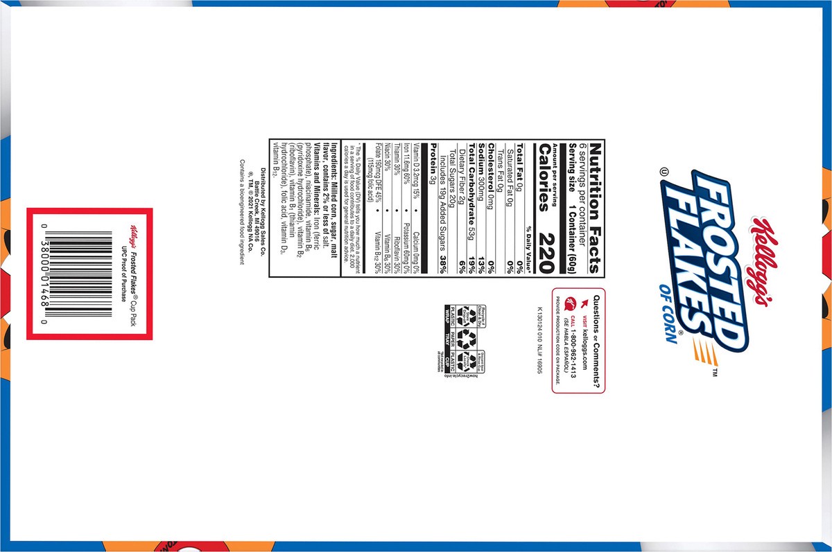 slide 7 of 8, Frosted Flakes Kellogg's Frosted Flakes Cold Breakfast Cereal, Original, 12.6 oz, 6 Count, 12.6 oz