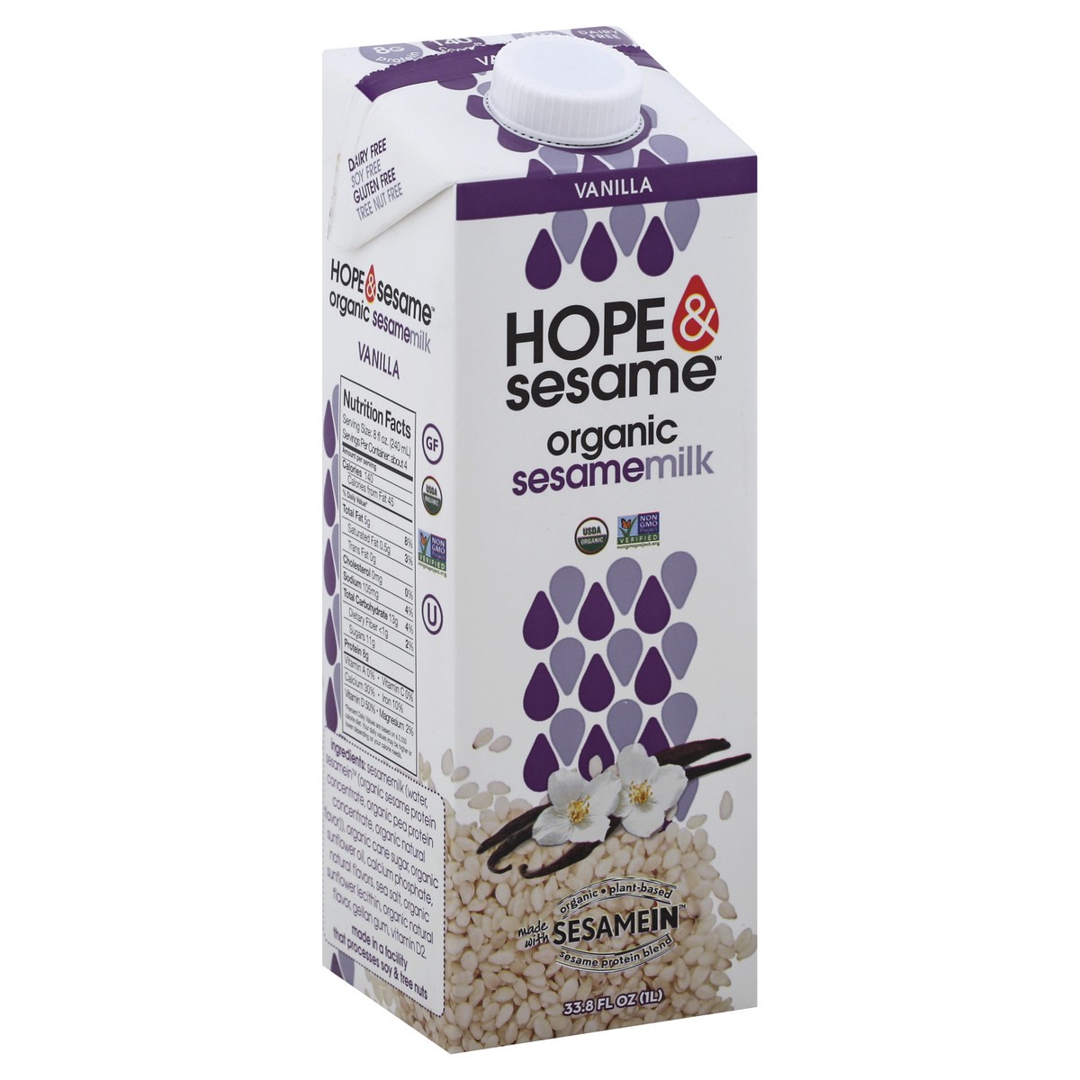 slide 2 of 9, Hope & Sesame Vanilla Organic Sesame Milk, 33.8 fl oz