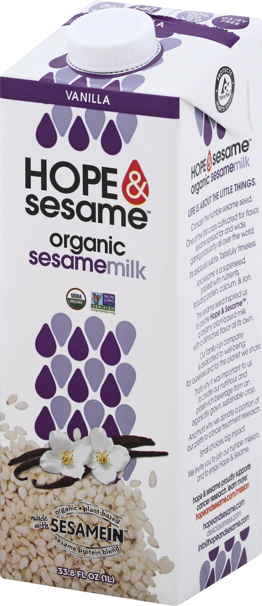 slide 3 of 9, Hope & Sesame Vanilla Organic Sesame Milk, 33.8 fl oz