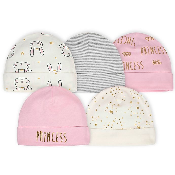 slide 1 of 6, Gerber Newborn Princess Bunny Hats - Pink/White, 5 ct