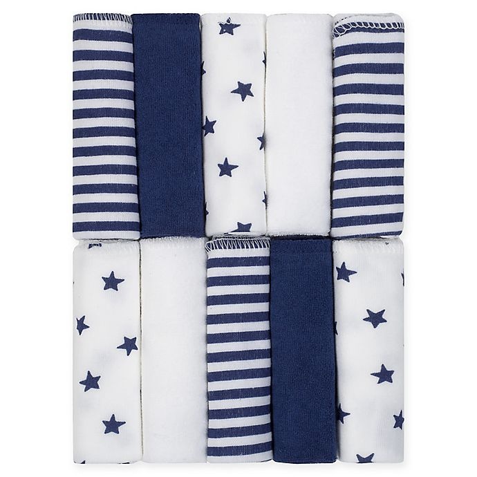 slide 1 of 2, Just Born Pom Pom Terry Washcloths - Navy/White, 10 ct