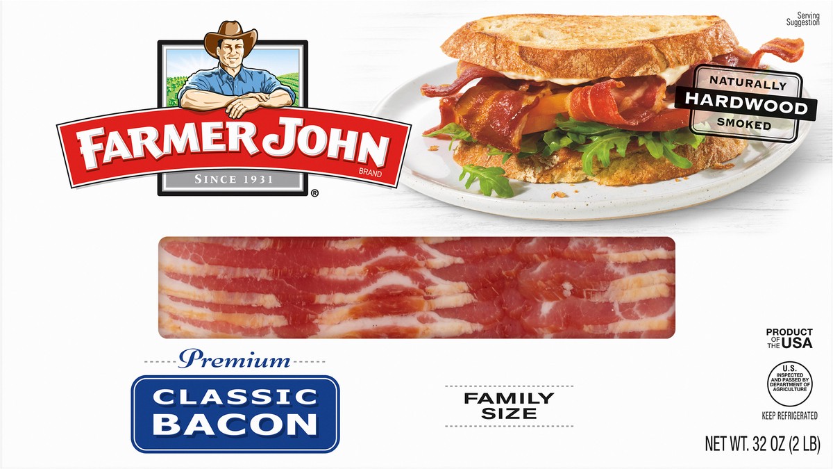 slide 6 of 6, Farmer John Naturally Hardwood Smoked Classic Bacon, 32 oz