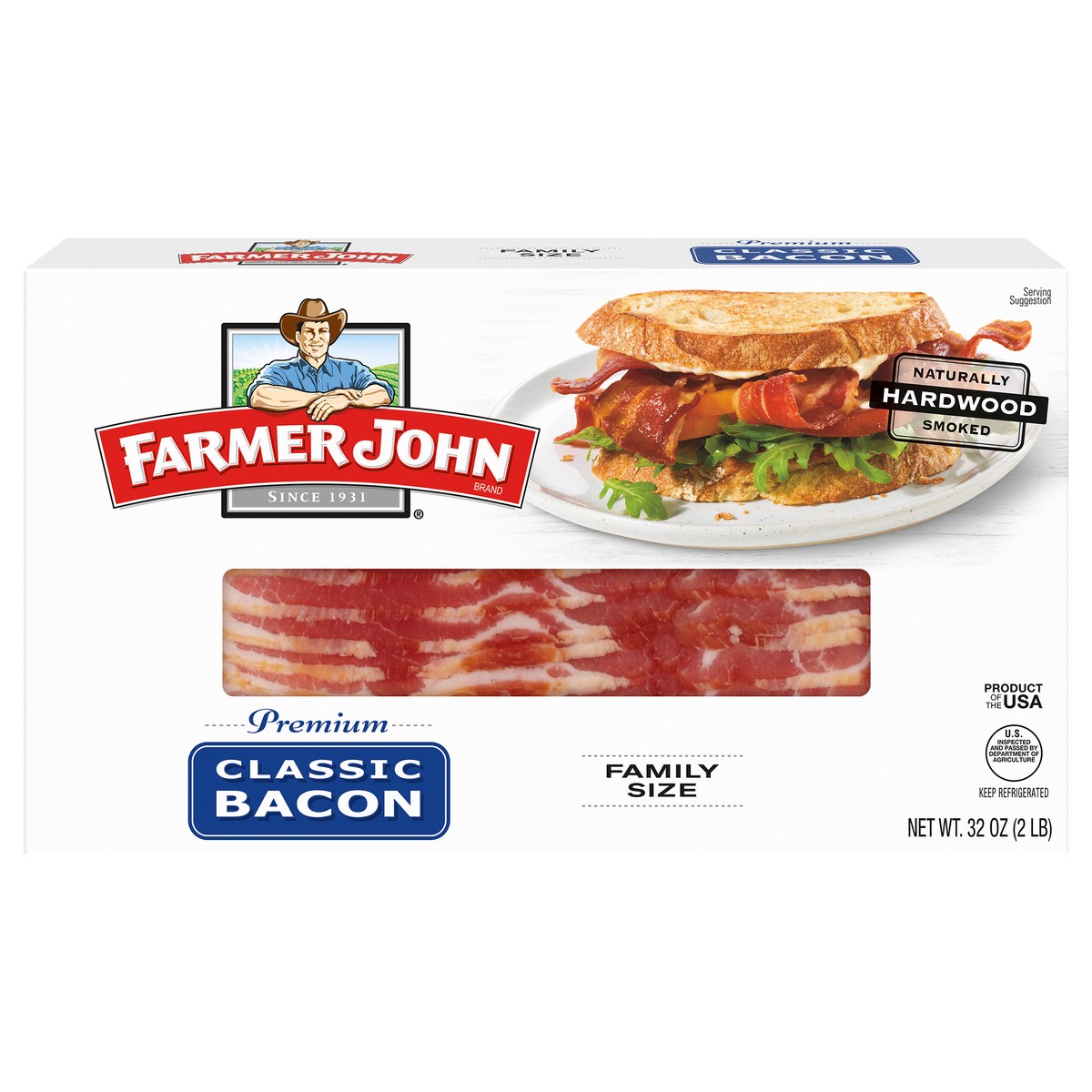 slide 1 of 6, Farmer John Naturally Hardwood Smoked Classic Bacon, 32 oz