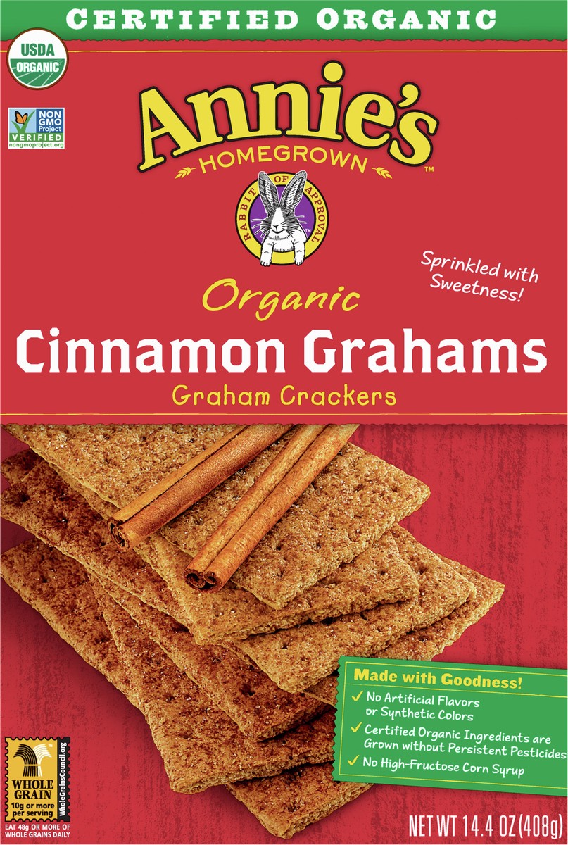 slide 2 of 9, Annie's Organic Graham Crackers, Cinnamon, Made With Whole Grain, 14.4 oz, 14.4 oz