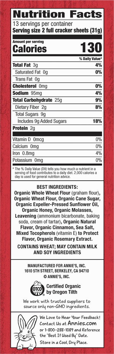 slide 5 of 9, Annie's Organic Graham Crackers, Cinnamon, Made With Whole Grain, 14.4 oz, 14.4 oz