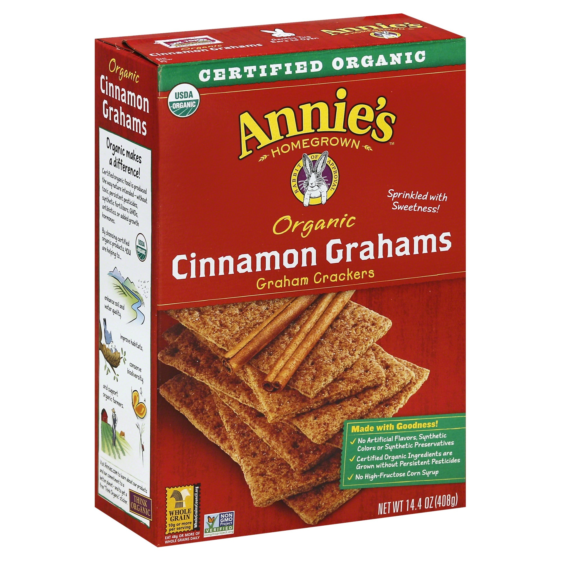 slide 1 of 1, Annie's Homegrown Organic Whole Grain Cinnamon Graham Crackers, 14.4 oz