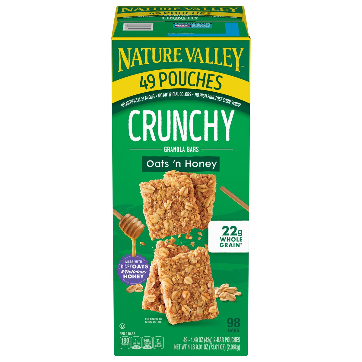 slide 3 of 14, Nature Valley Crunchy Granola Bars, Oats 'n Honey, 98 Bars, 73.01 OZ (49 Pouches), 49 ct