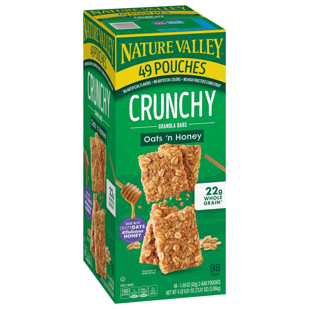 slide 5 of 14, Nature Valley Crunchy Granola Bars, Oats 'n Honey, 98 Bars, 73.01 OZ (49 Pouches), 49 ct