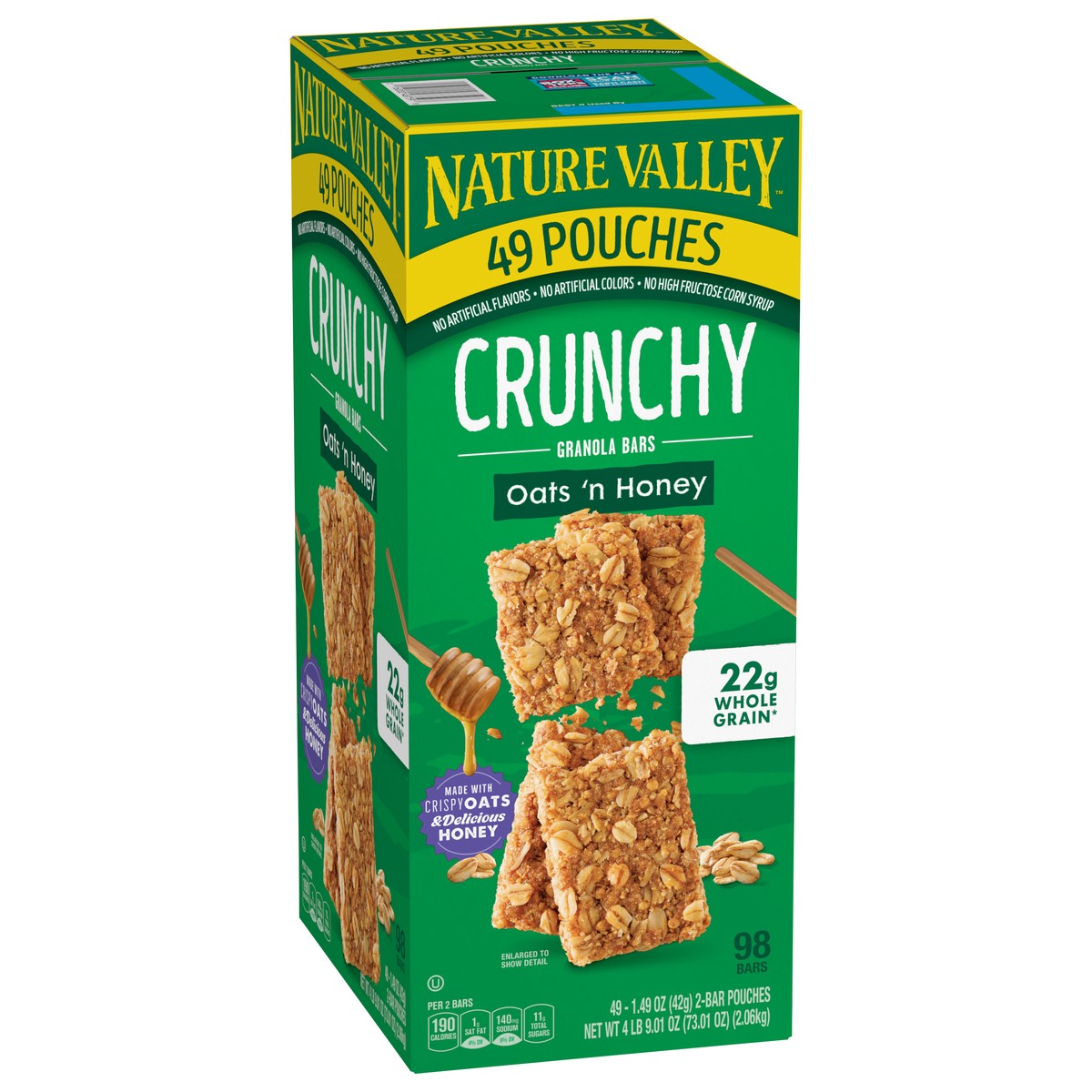 slide 6 of 14, Nature Valley Crunchy Granola Bars, Oats 'n Honey, 98 Bars, 73.01 OZ (49 Pouches), 49 ct