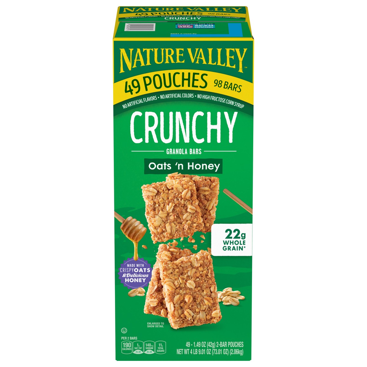 slide 1 of 14, Nature Valley Crunchy Granola Bars, Oats 'n Honey, 98 Bars, 73.01 OZ (49 Pouches), 49 ct