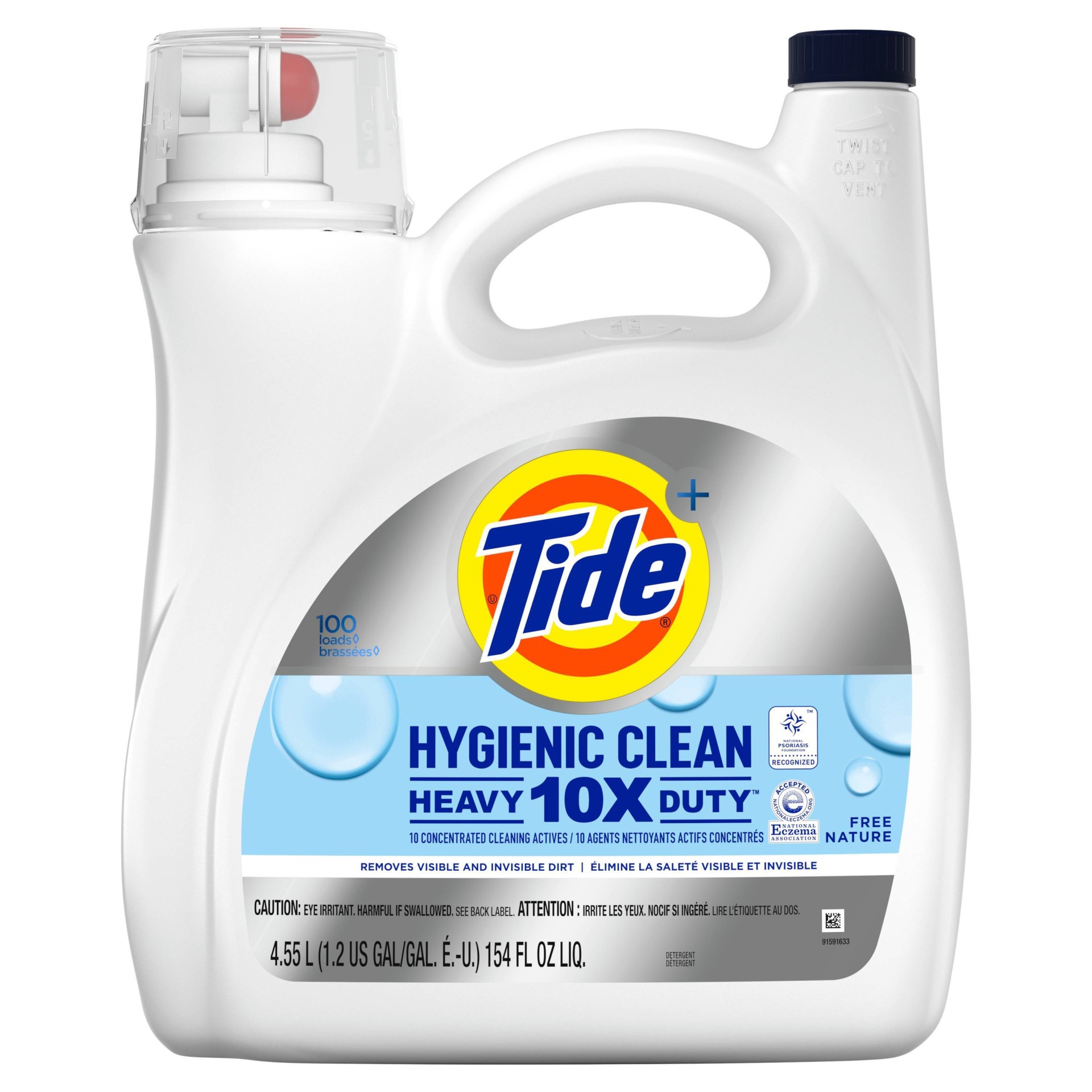 slide 1 of 6, Tide Hygienic Clean Heavy Duty 10x Free Liquid Laundry Detergent, Unscented, 100 load,s 154 oz, HE Compatible, 154 fl oz