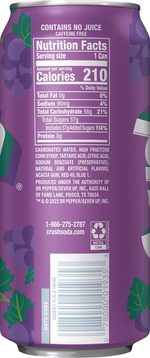 slide 10 of 11, Crush Grape Soda, 16 fl oz can, 16 fl oz